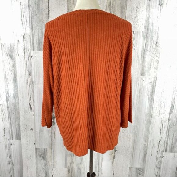 Chico’s Rust Orange Ribbed Dolman Sleeve Stretch Top Size 2 (L/XL) - Picture 5 of 9